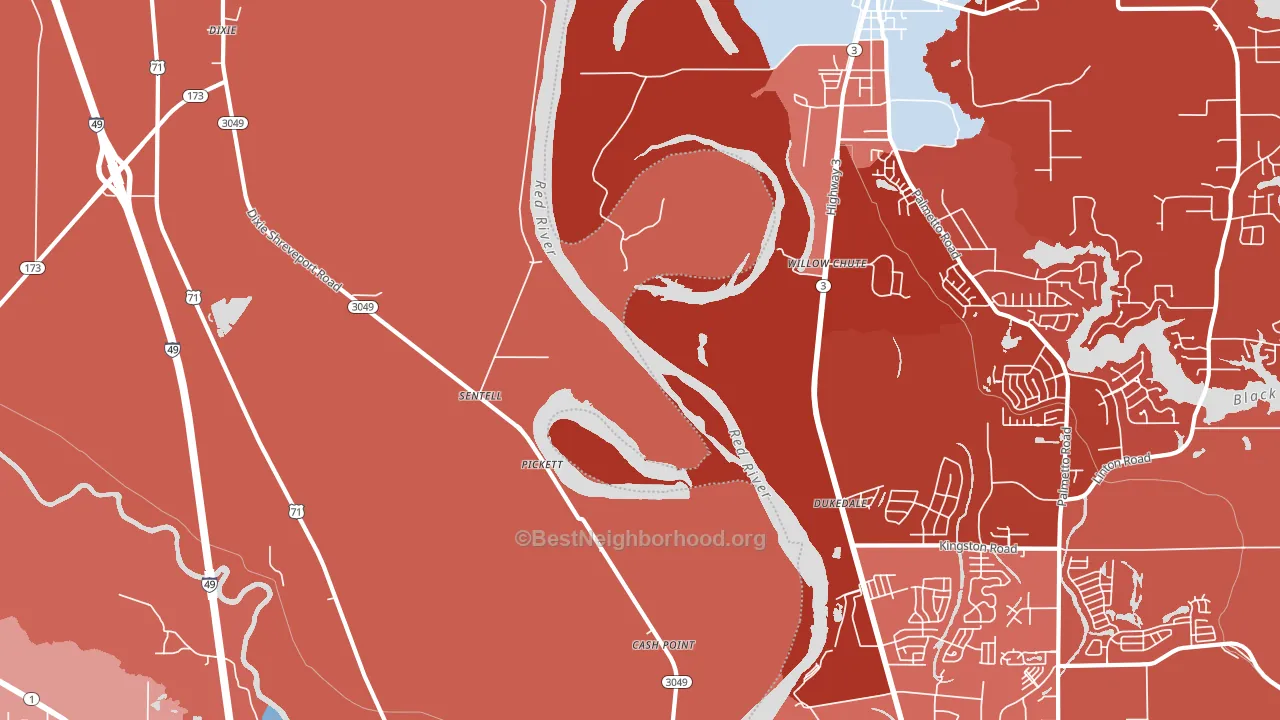 Sentell, LA block-group political-lean map