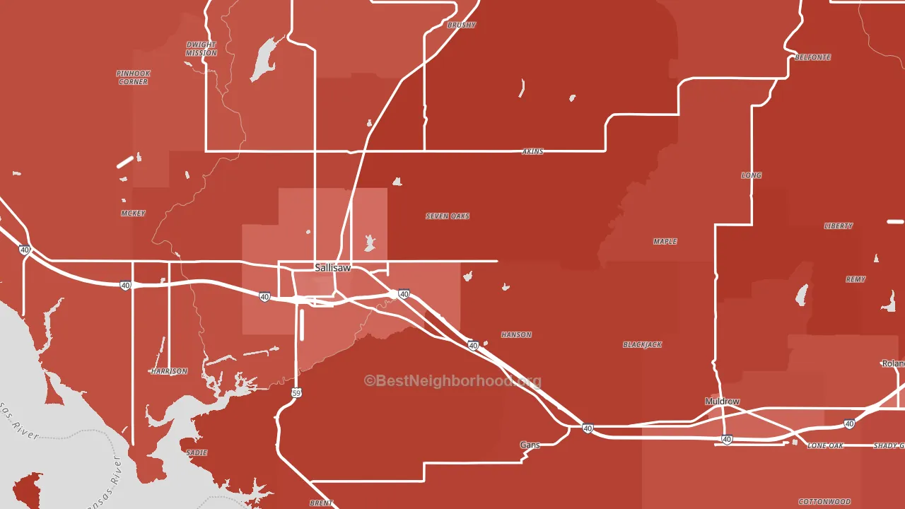 Sequoyah County, OK block-group political-lean map