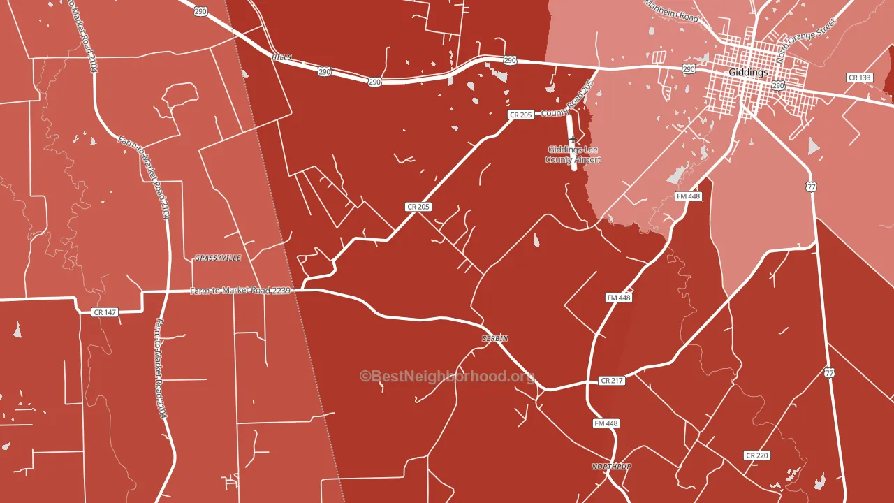 Serbin, TX block-group political-lean map