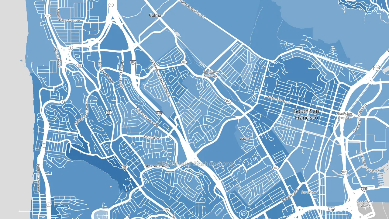 Serra Highlands, South San Francisco, CA block-group political-lean map