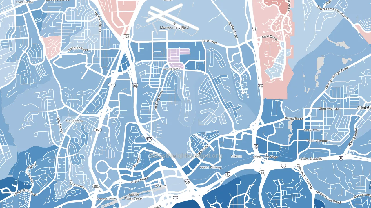 Serra Mesa, San Diego, CA block-group political-lean map