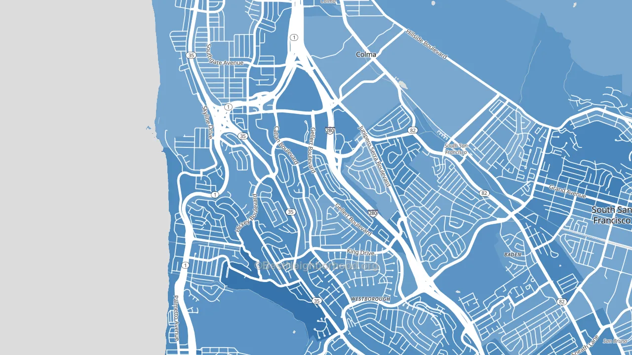 Serramonte, Daly City, CA block-group political-lean map