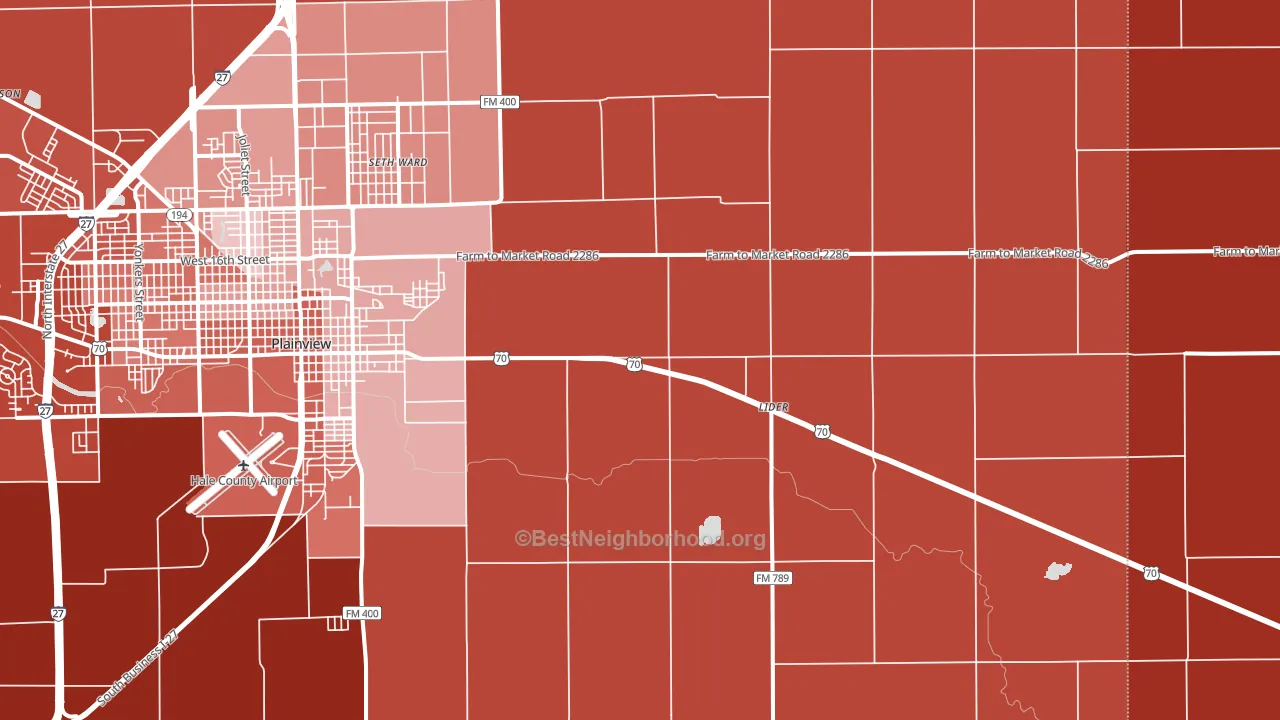 Seth Ward, TX block-group political-lean map