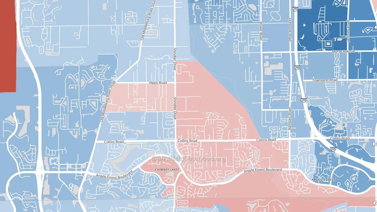 Settlers Landing, Jacksonville, FL block-group political-lean map