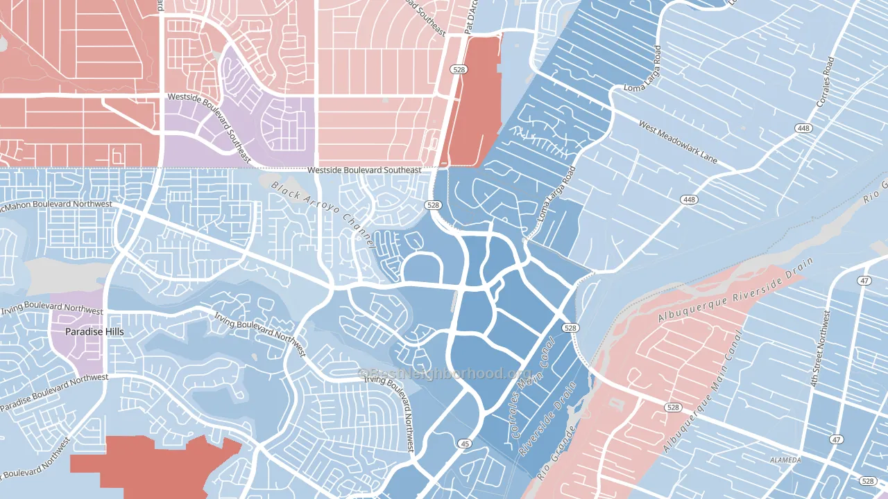 Seven Bar Ranch, Albuquerque, NM block-group political-lean map