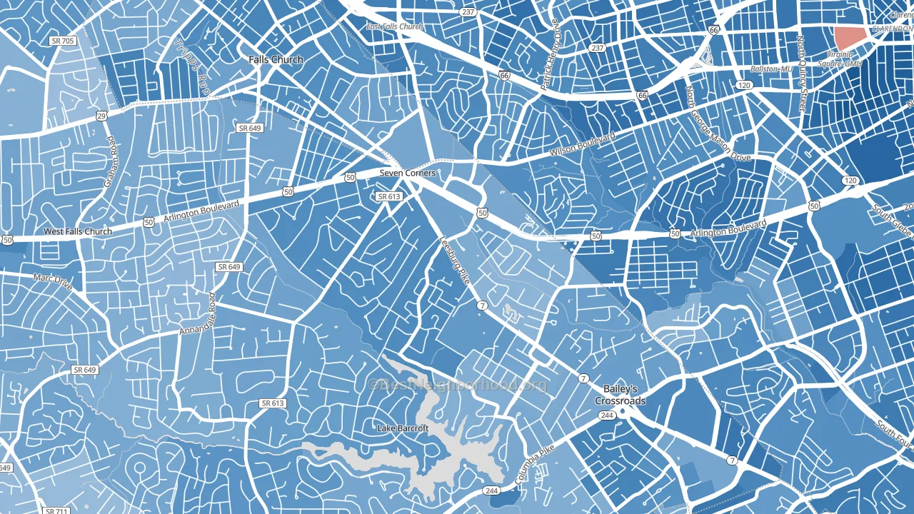 Seven Corners, VA block-group political-lean map