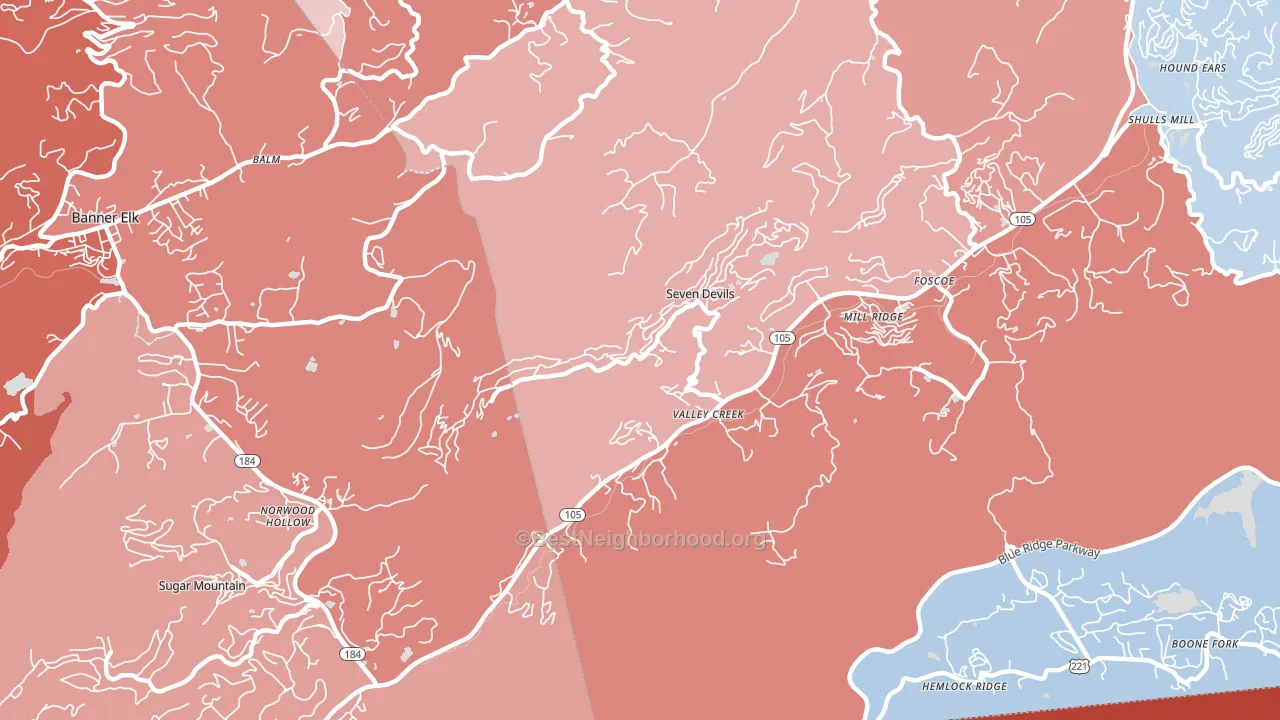 Seven Devils, NC block-group political-lean map