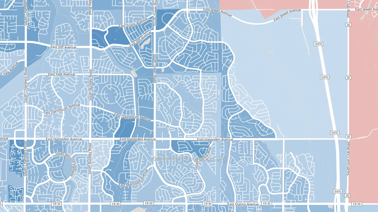 Seven Hills, Aurora, CO block-group political-lean map