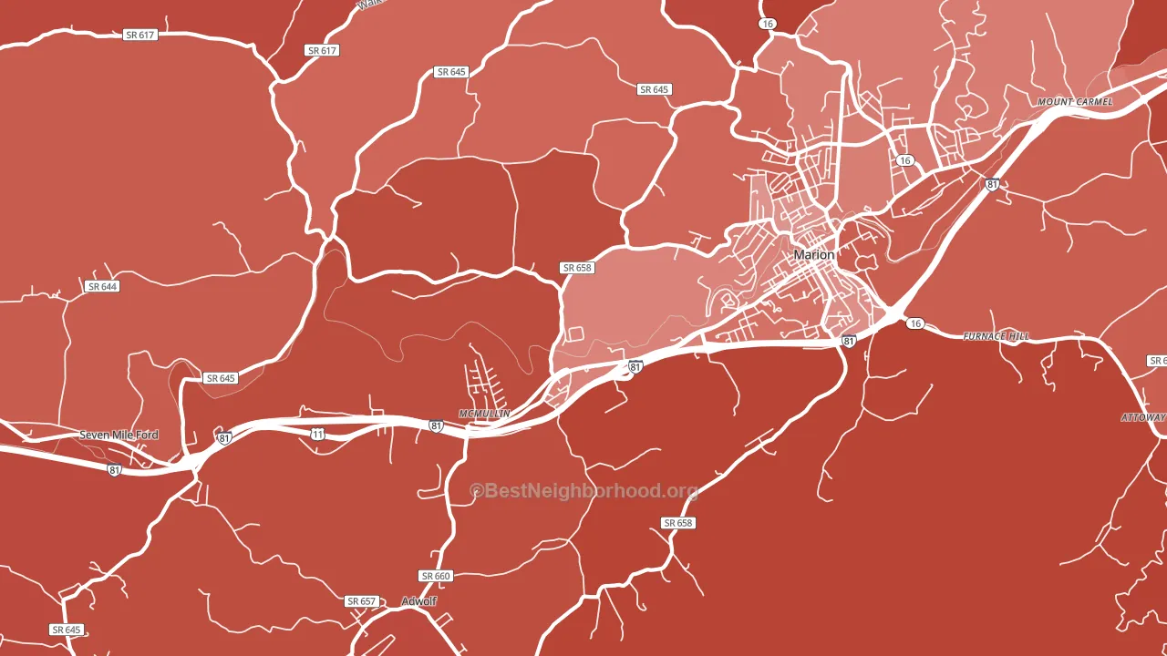 Seven Mile Ford, VA block-group political-lean map