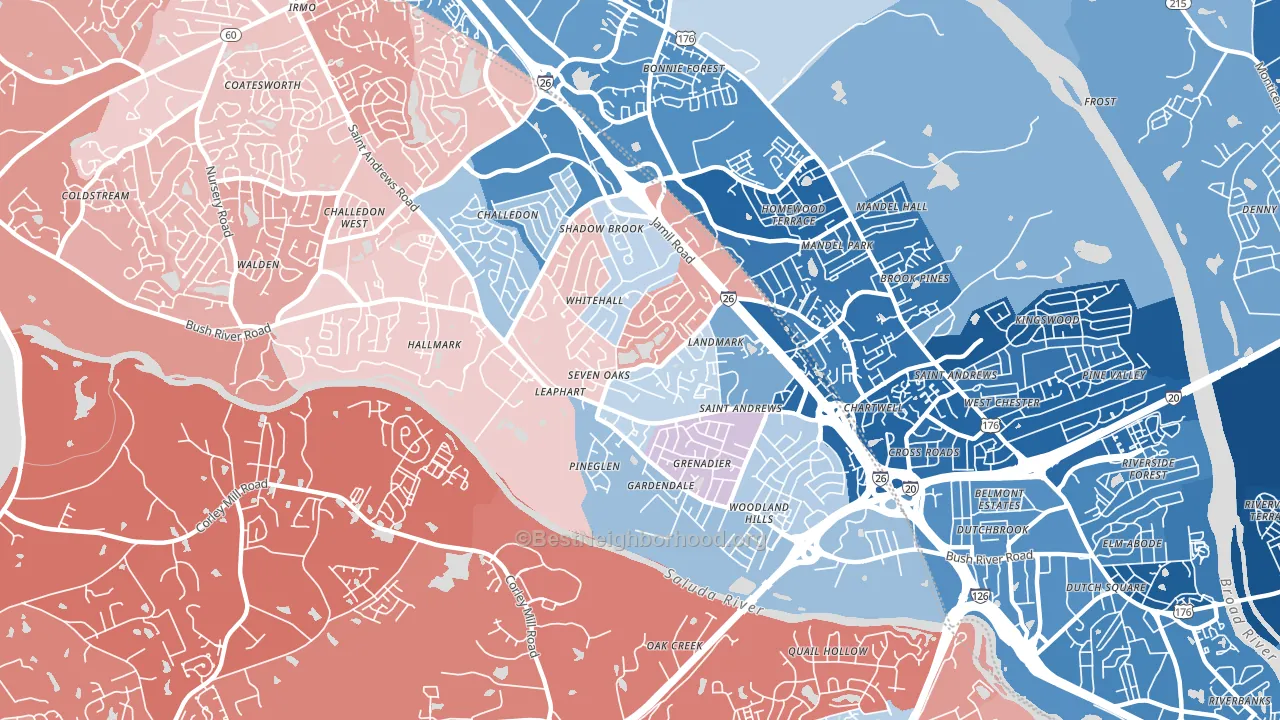 Seven Oaks, SC block-group political-lean map