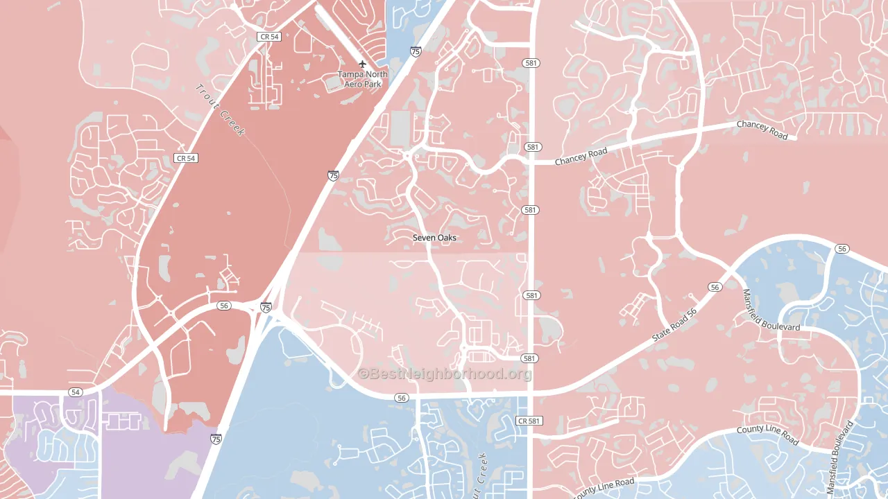 Seven Oaks, Wesley Chapel, FL block-group political-lean map