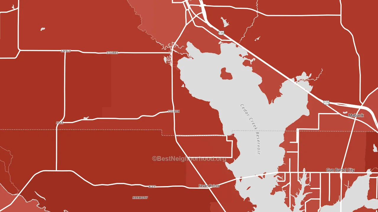 Seven Points, TX block-group political-lean map