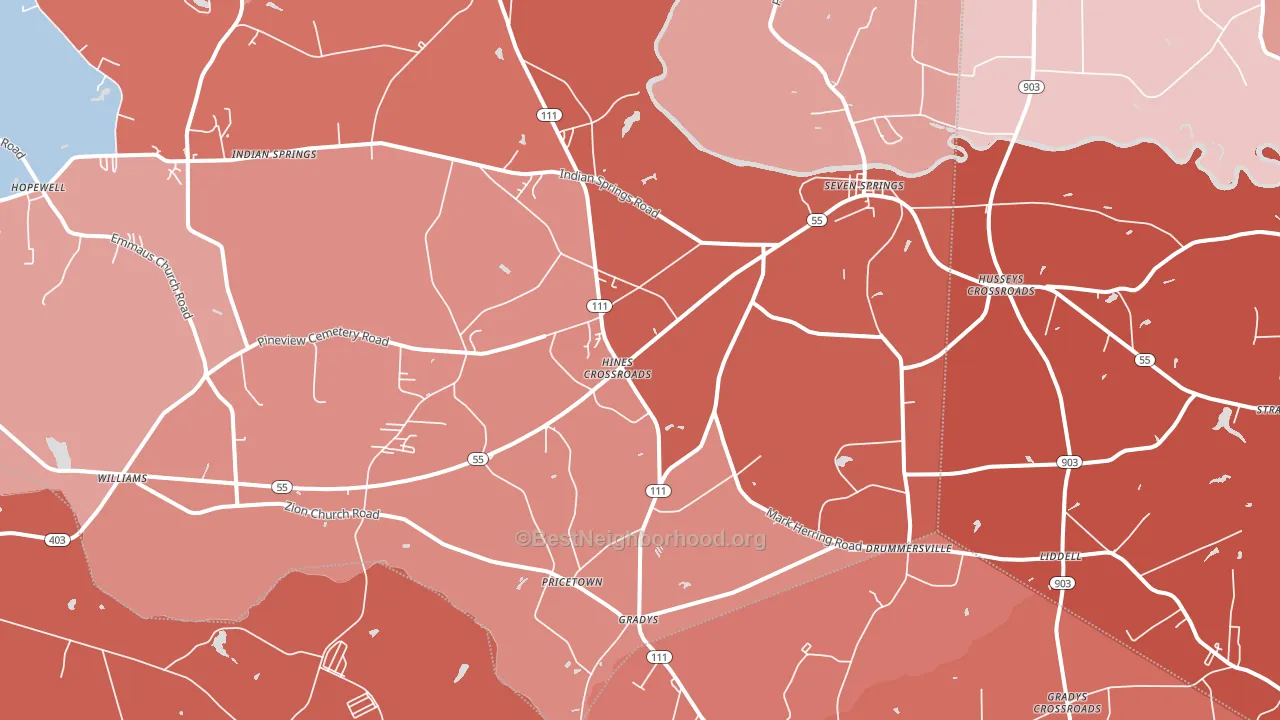 Seven Springs, NC block-group political-lean map