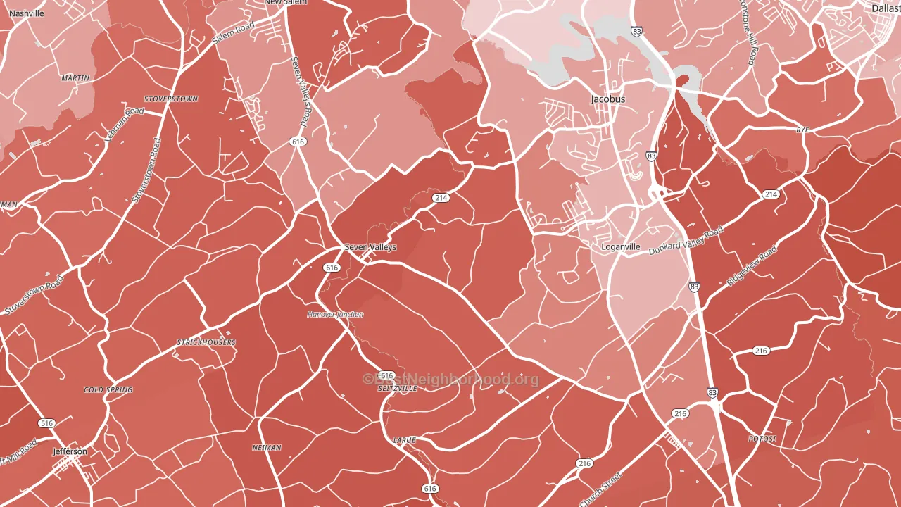 Seven Valleys, PA block-group political-lean map
