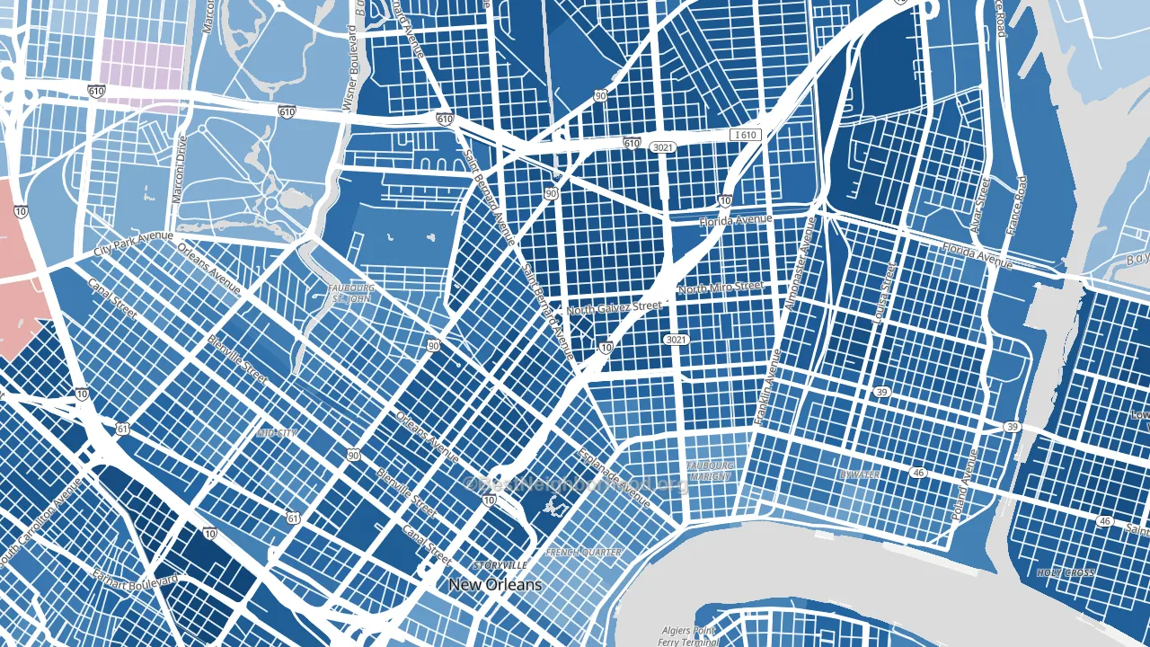 Seventh Ward, New Orleans, LA block-group political-lean map