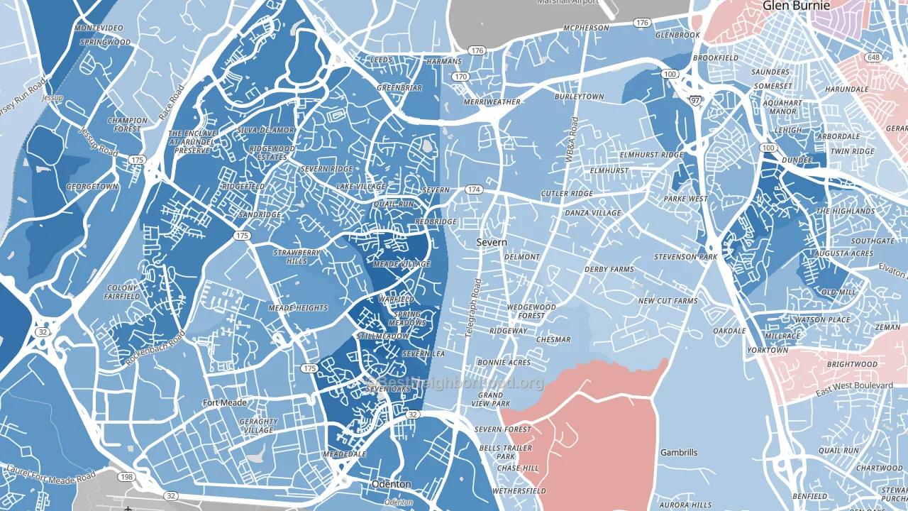 Severn, MD block-group political-lean map