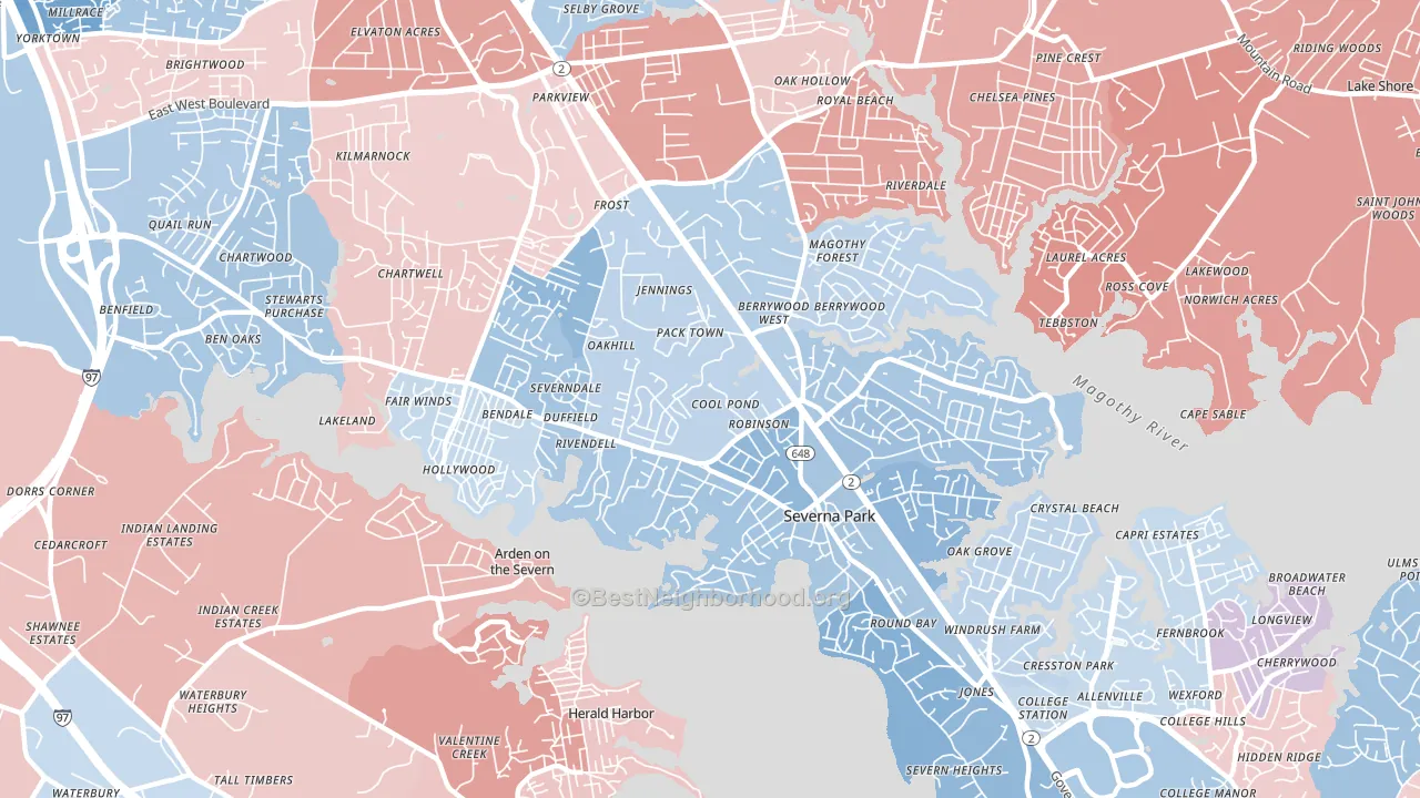 Severna Park, MD block-group political-lean map