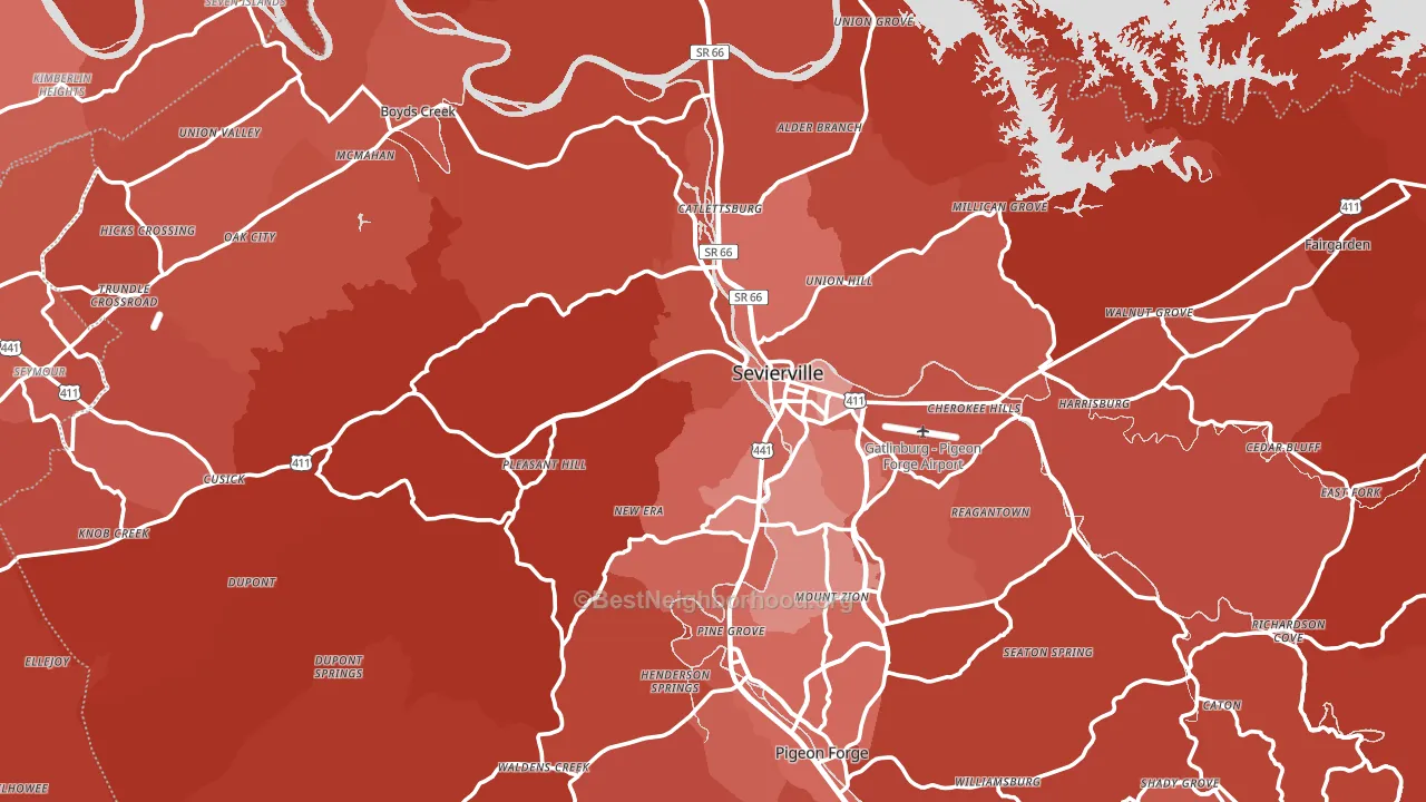 Sevier County, TN block-group political-lean map