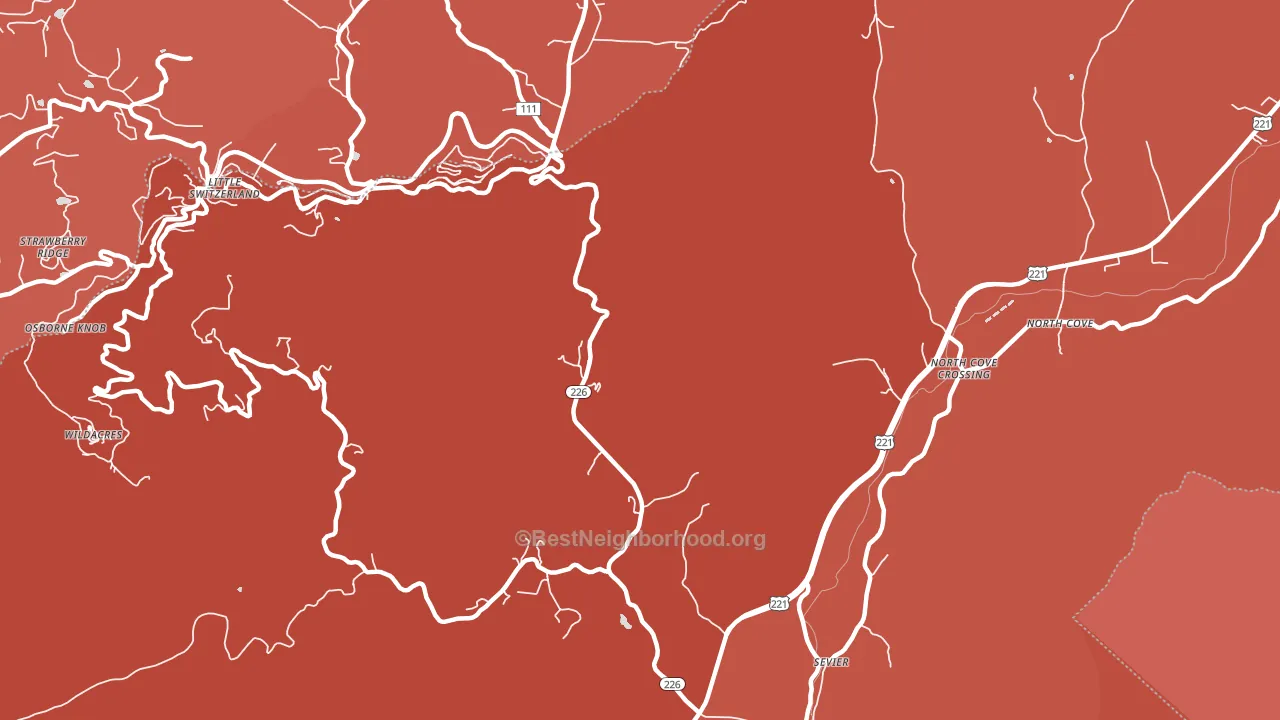 Sevier, NC block-group political-lean map