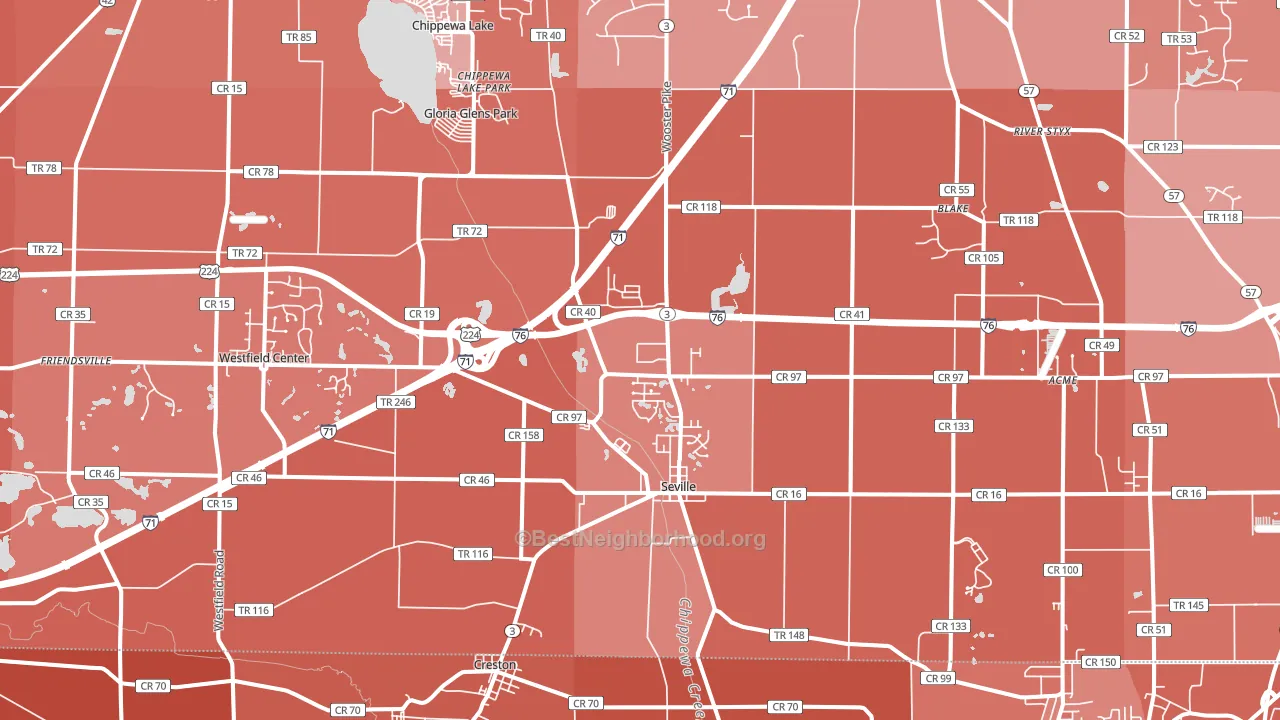 Seville, OH block-group political-lean map