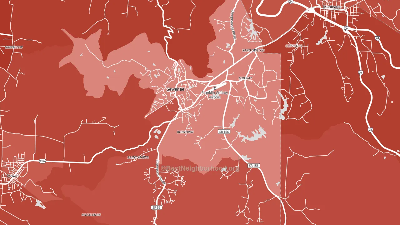 Sewanee, TN block-group political-lean map
