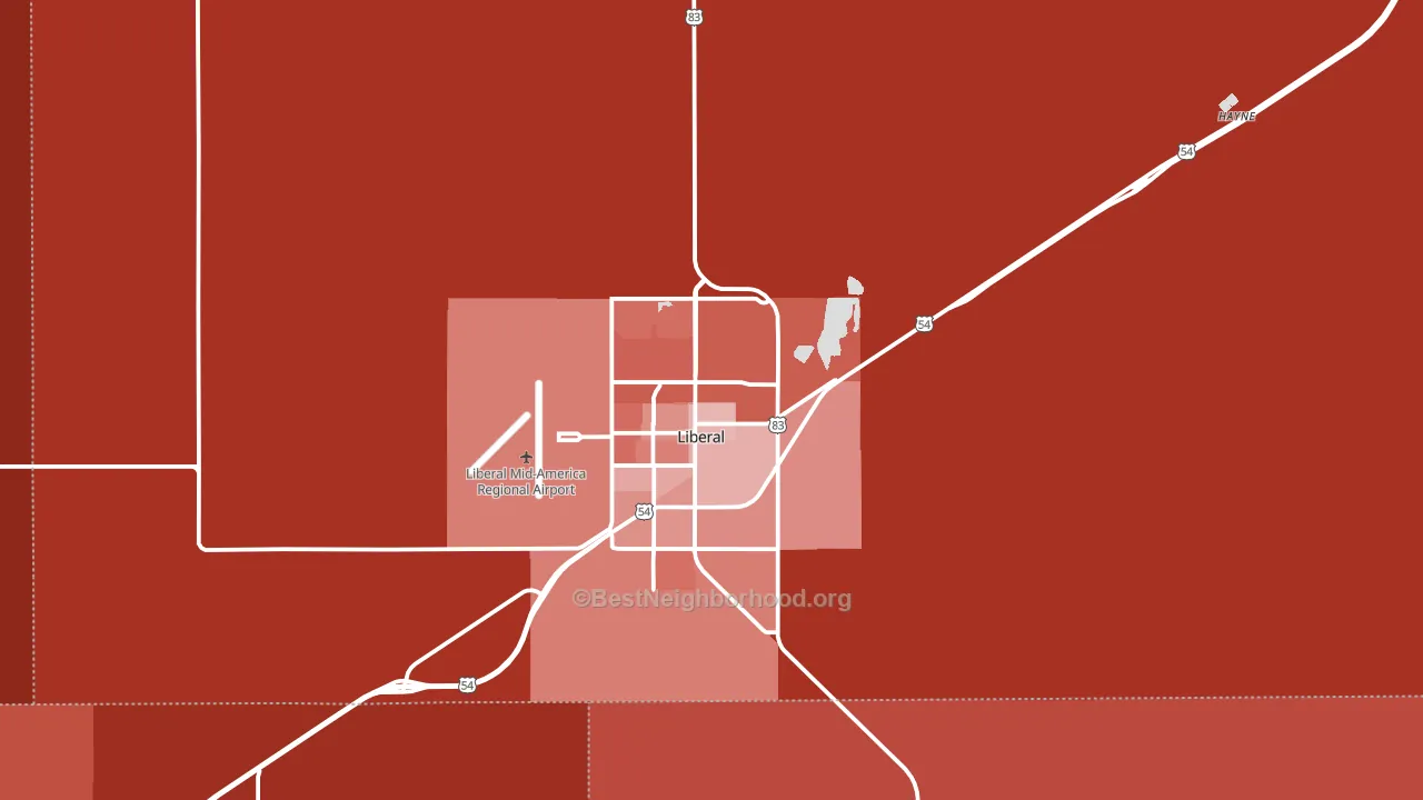 Seward County, KS block-group political-lean map
