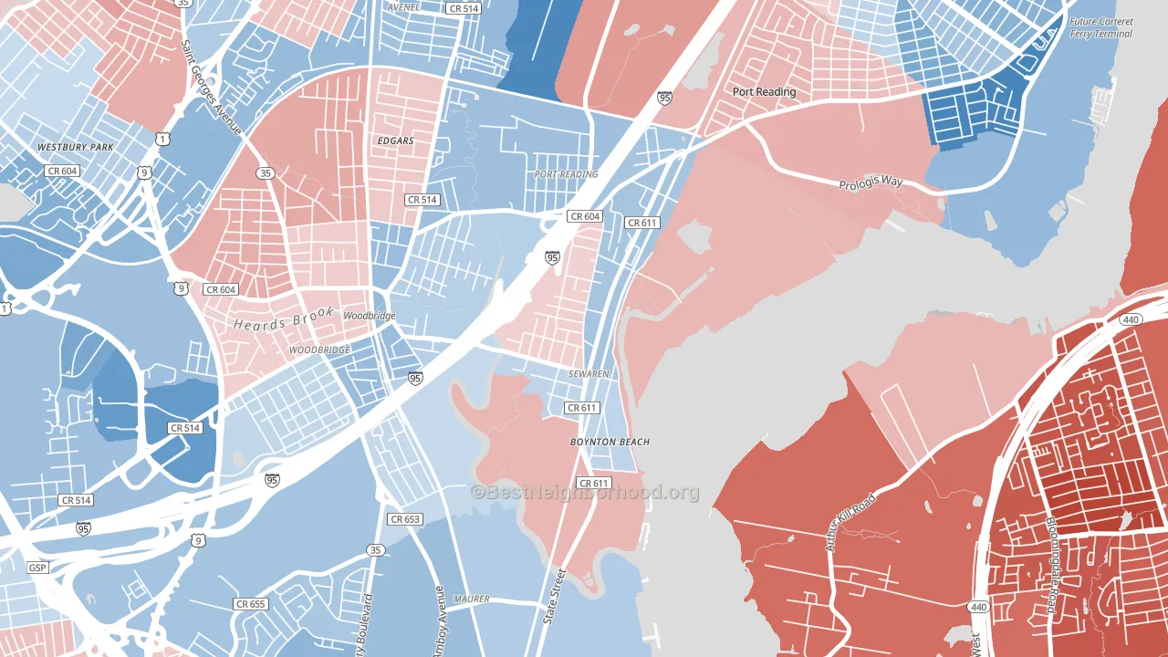 Sewaren, NJ block-group political-lean map