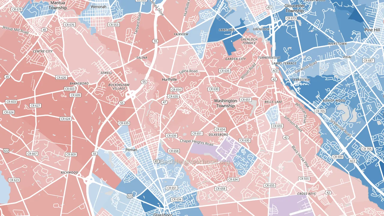 Sewell, NJ block-group political-lean map