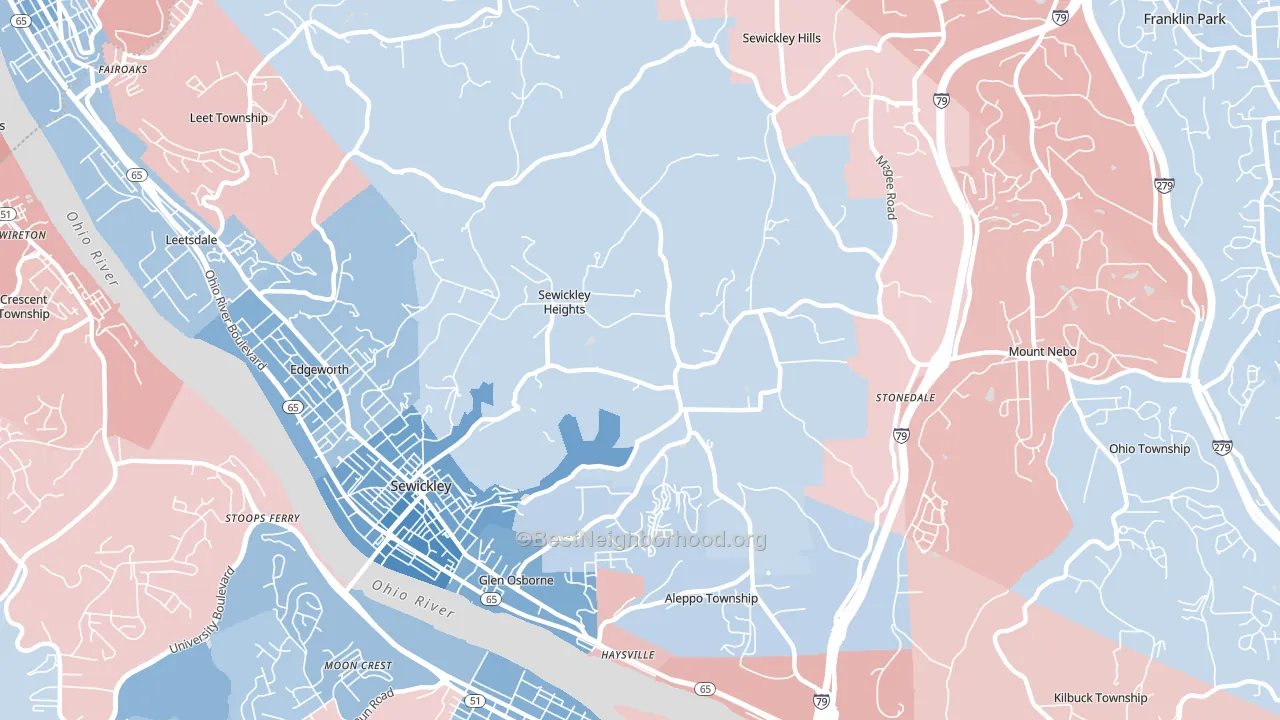 Sewickley Heights, PA block-group political-lean map