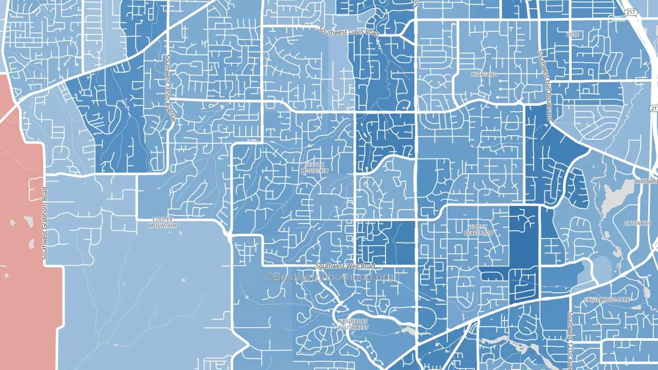 Sexton Mountain, Beaverton, OR block-group political-lean map