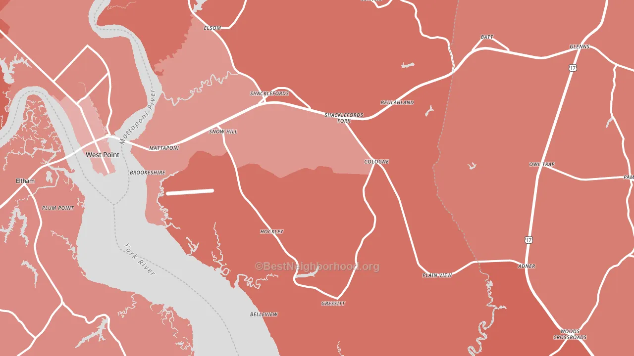 Shacklefords, VA block-group political-lean map