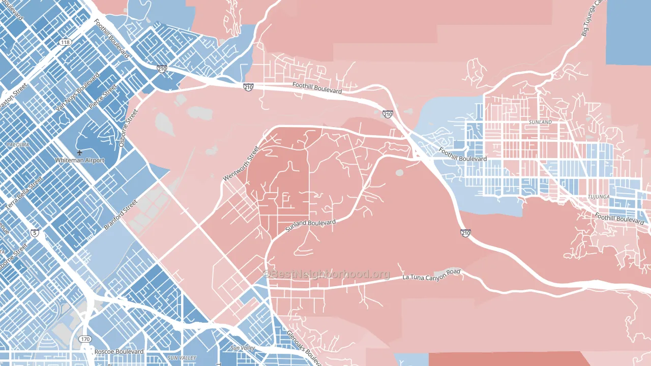 Shadow Hills, Sunland, CA block-group political-lean map