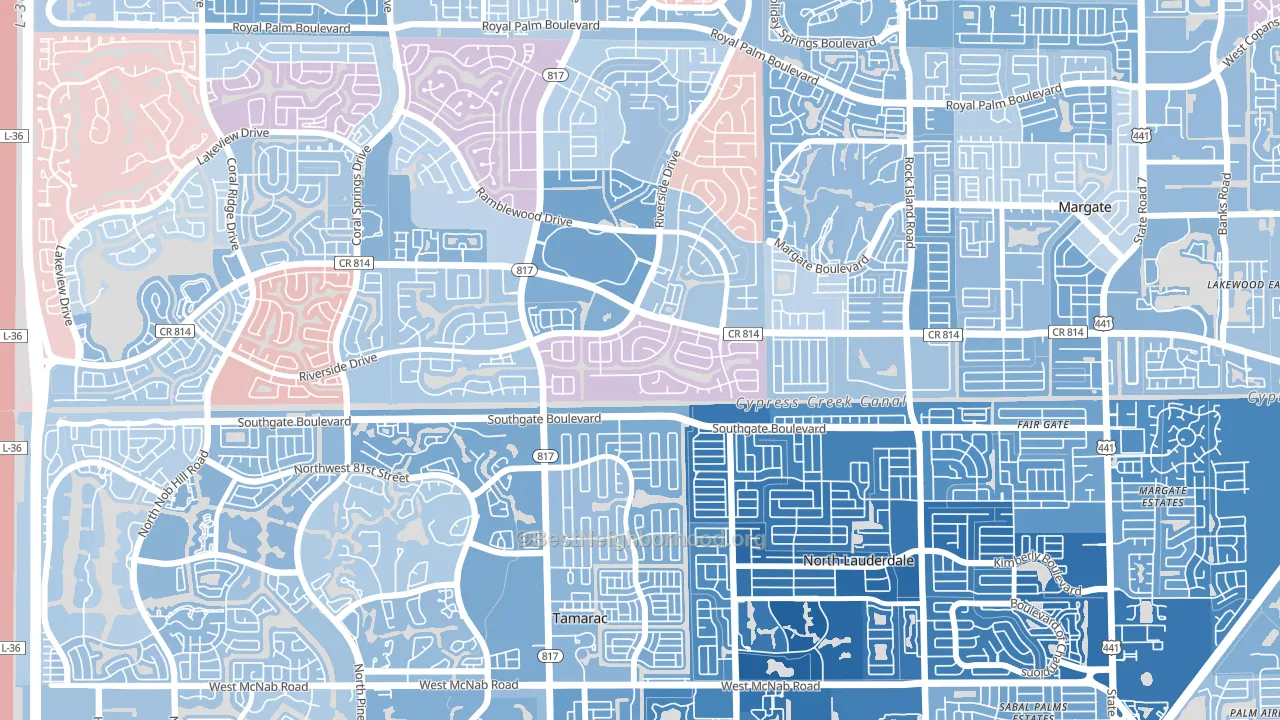 Shadow Wood, Coral Springs, FL block-group political-lean map