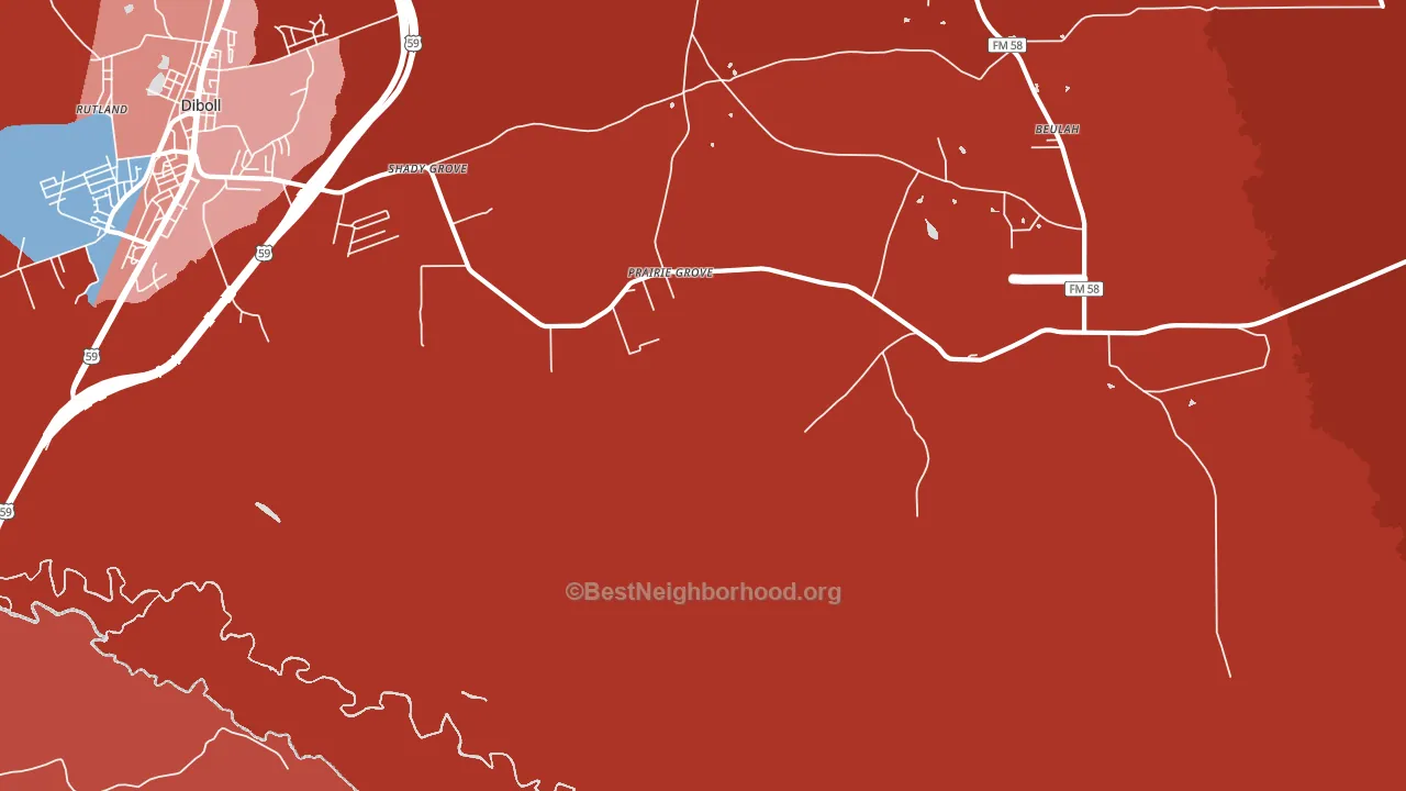 Shady Grove, TX block-group political-lean map