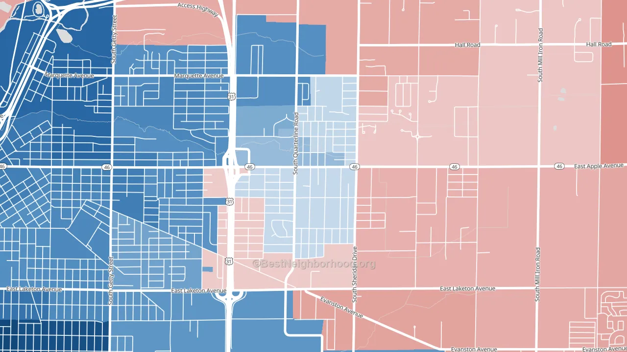 Shady Park Neighbourhood, Muskegon, MI block-group political-lean map