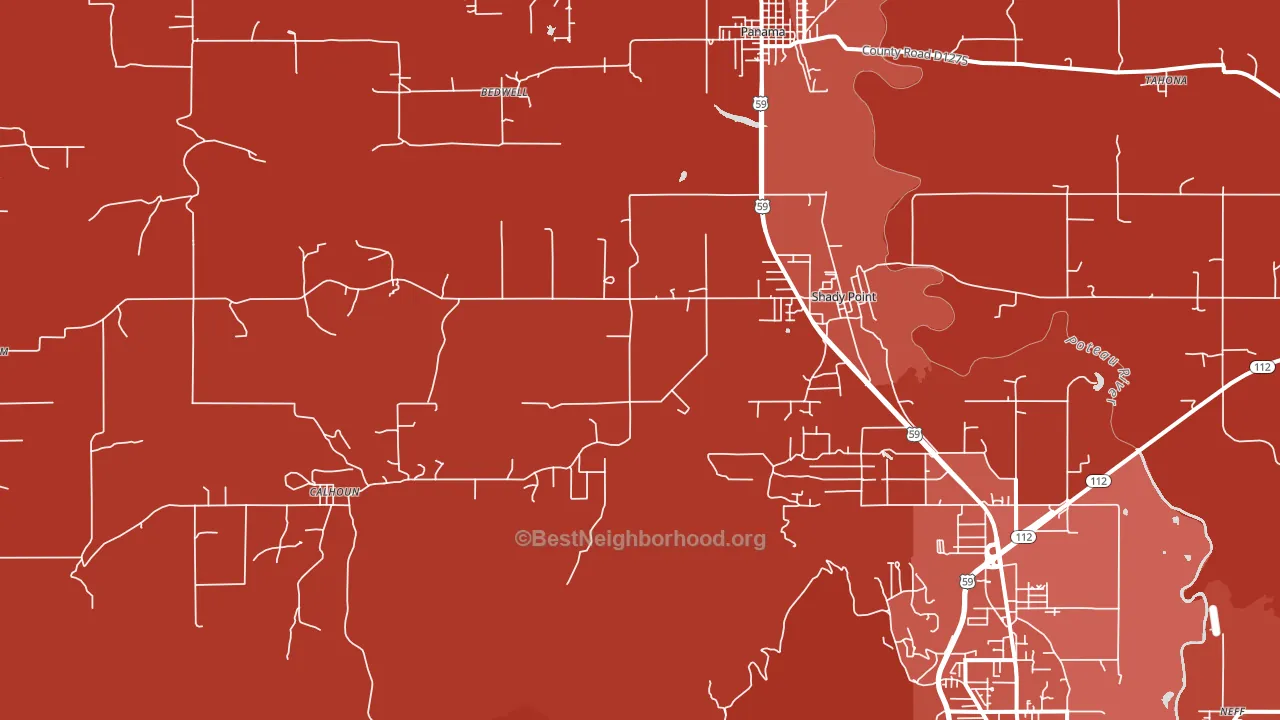 Shady Point, OK block-group political-lean map
