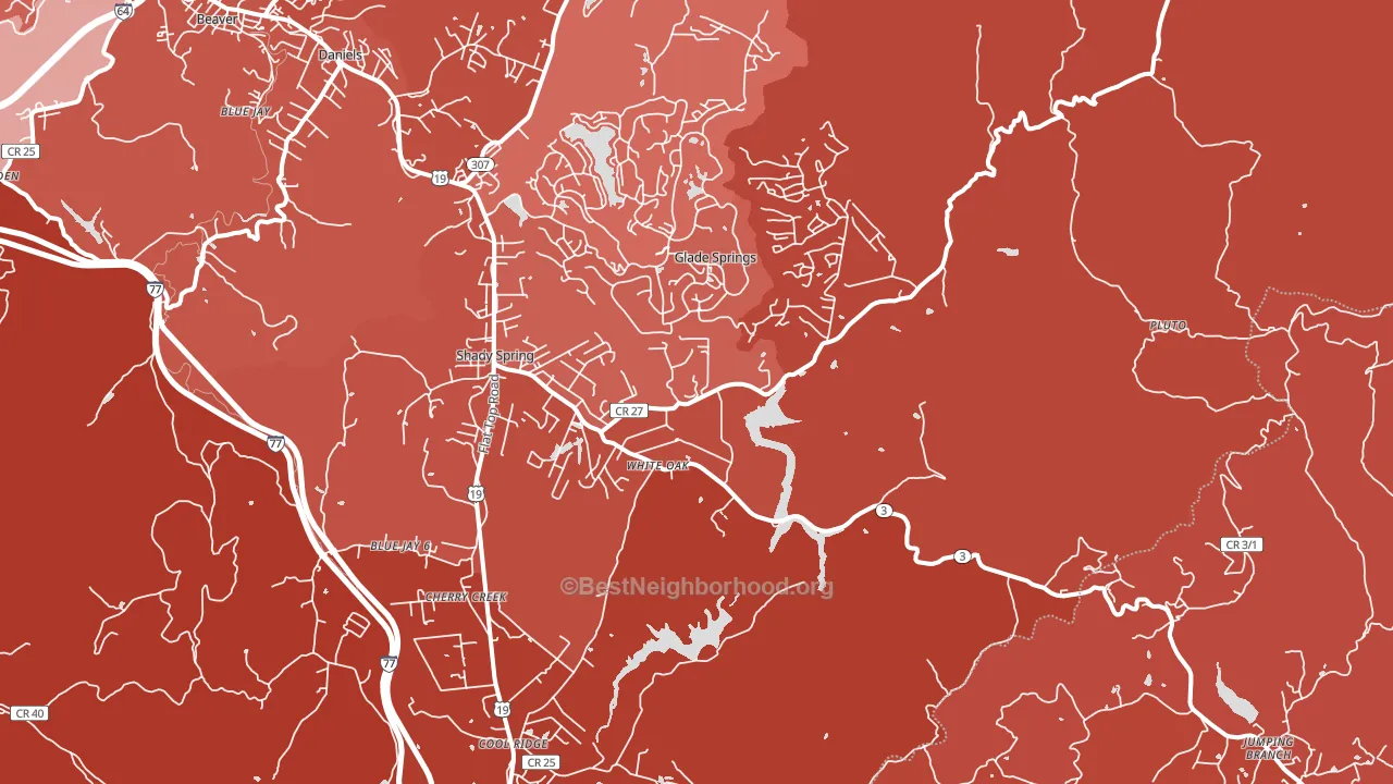 Shady Spring, WV block-group political-lean map