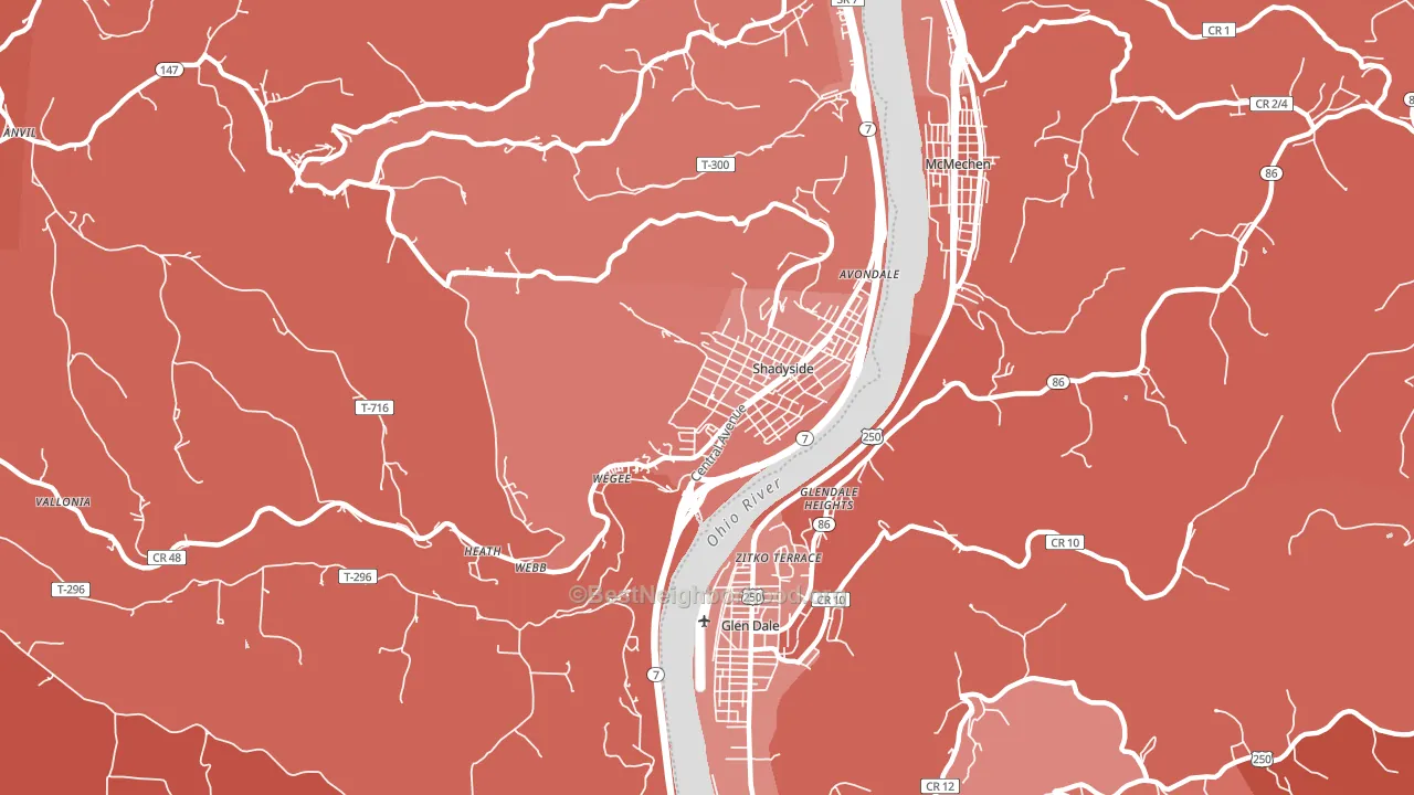Shadyside, OH block-group political-lean map