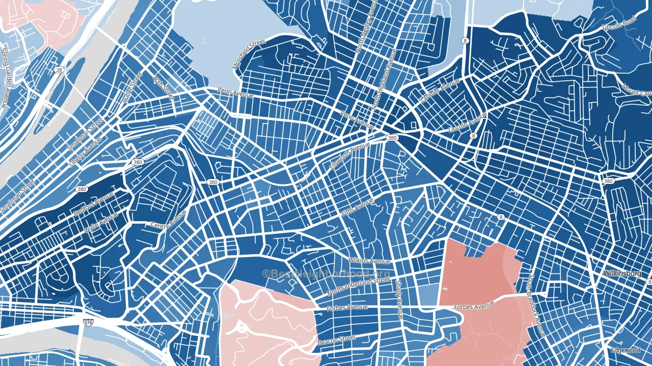 Shadyside, Pittsburgh, PA block-group political-lean map