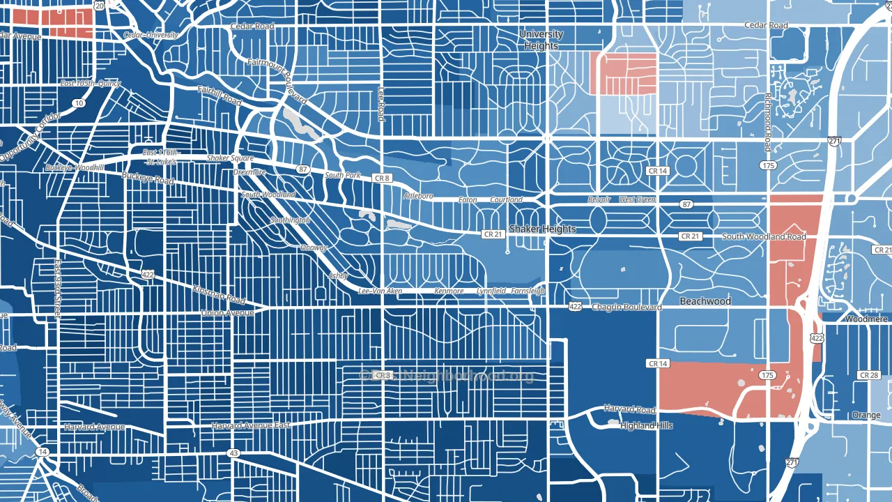 Shaker Heights, OH block-group political-lean map