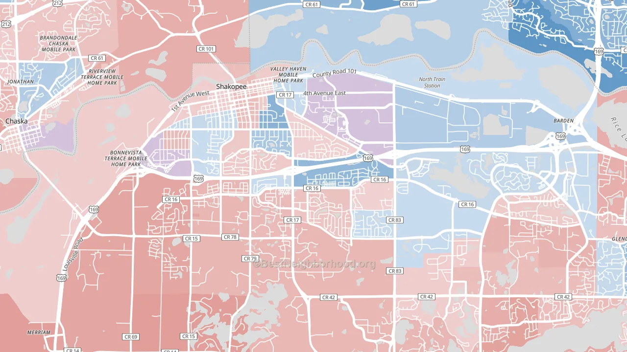 Shakopee, MN block-group political-lean map