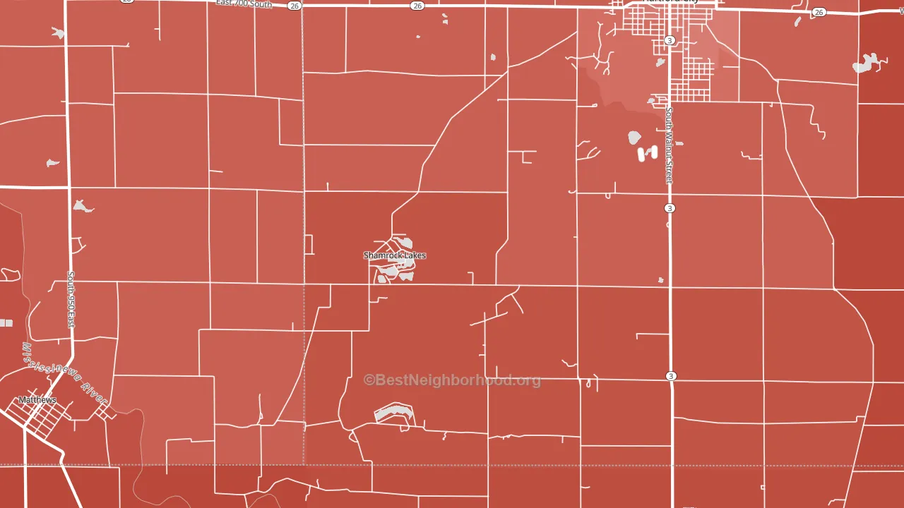 Shamrock Lakes, IN block-group political-lean map