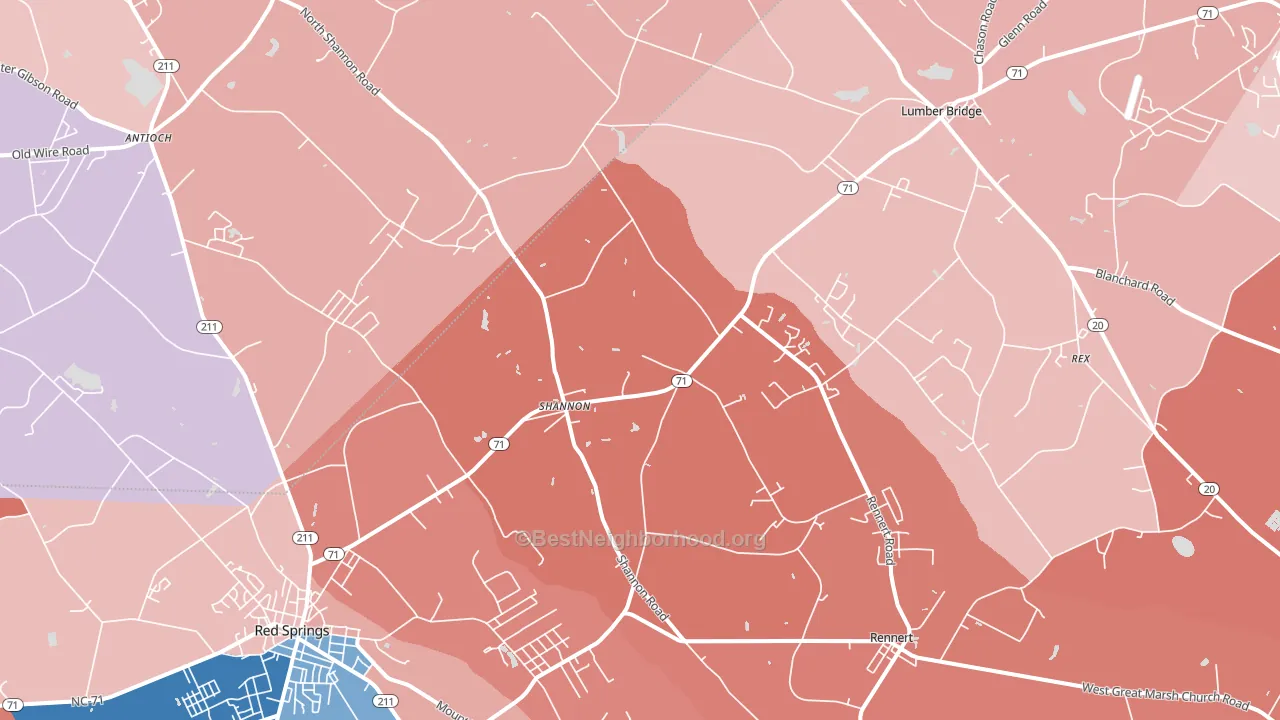 Shannon, NC block-group political-lean map