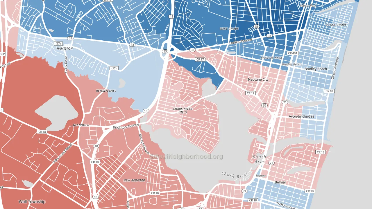 Shark River Hills, NJ block-group political-lean map