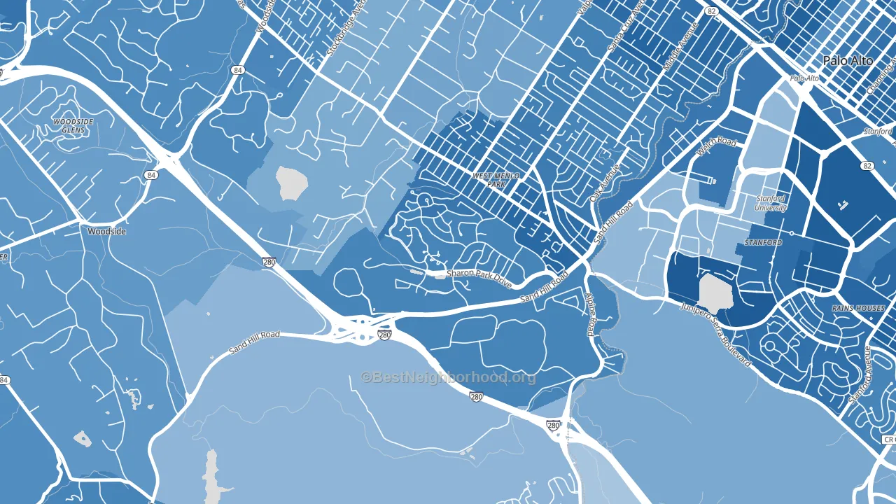 Sharon Heights, Menlo Park, CA block-group political-lean map