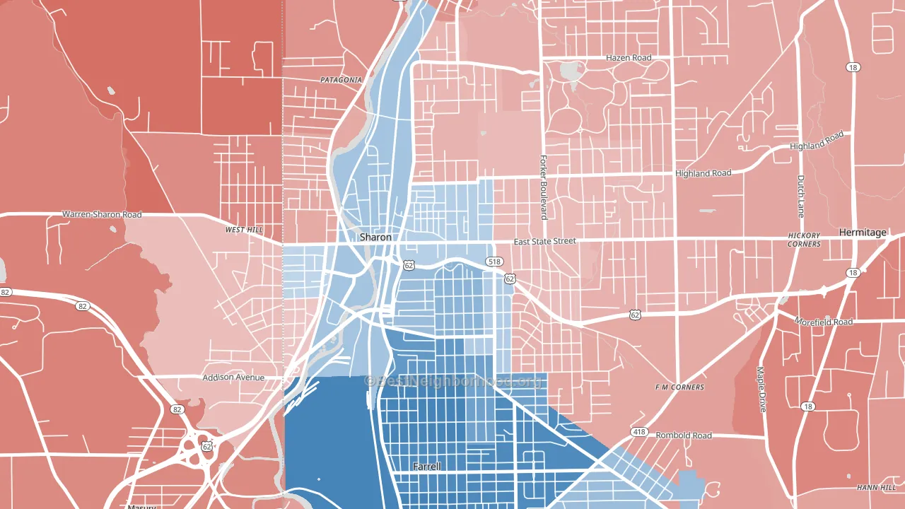 Sharon, PA block-group political-lean map