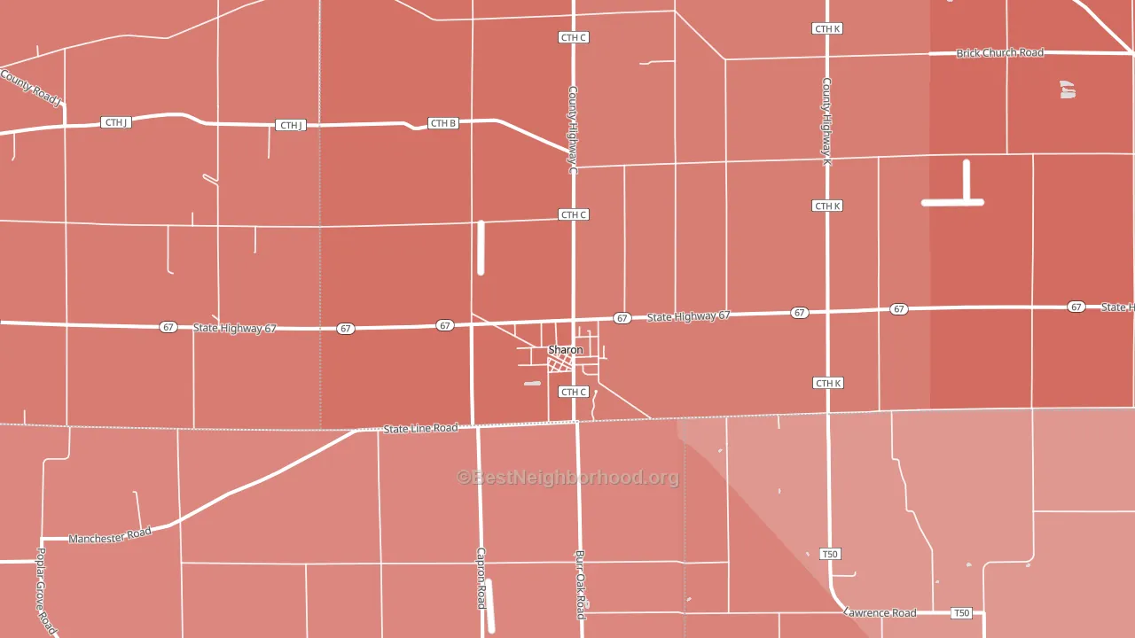 Sharon, WI block-group political-lean map