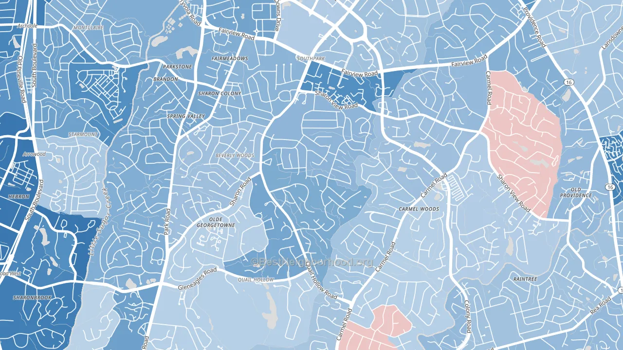 Sharon Woods, Charlotte, NC block-group political-lean map