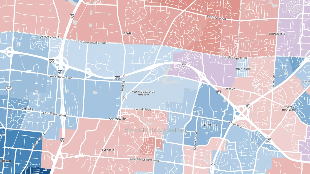 Sharonville, OH block-group political-lean map