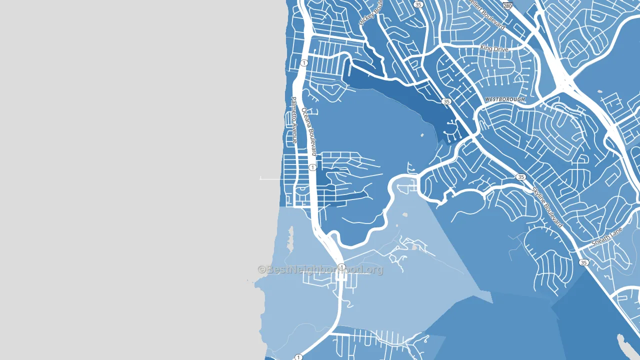 Sharp Park, Pacifica, CA block-group political-lean map